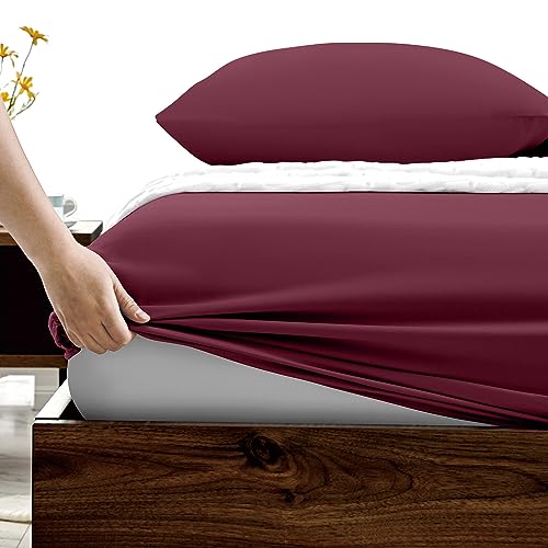 FreshCulture Full Fitted Sheets, Bulk Pack of 6, Deep Pocket, Soft Microfiber Bottom Sheets for Home, Salons, Hotels, Full Size Fitted Sheets Only (Burgundy)