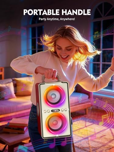 Image of YIER Bluetooth Speaker, 240W Peak Loud Party Speaker with Big Bass, 20H Playtime, TWS, BT5.3, Large Portable Wireless Boom Box with LED Light for Outdoor Backyard Beach Home (Leather Red)
