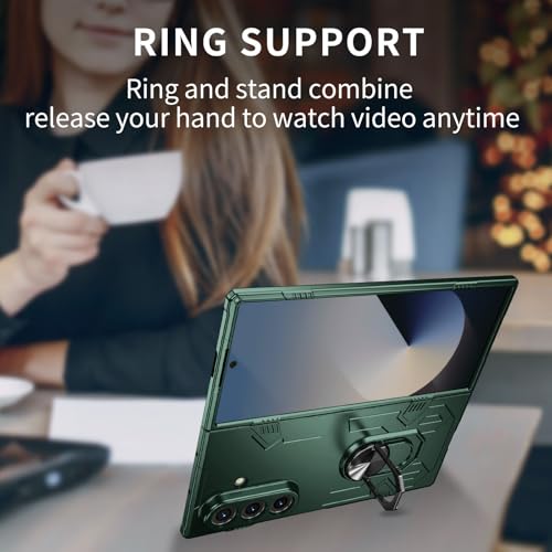 Image of amazon basics Shield Armor Pro Case for Samsung Galaxy Z Fold 7 Ring Holder Stand Back Case Cover for Samsung Galaxy Z Fold 7 - Green