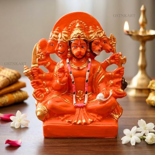Image of Hanuman Ji Murti Panchmukhi Hanuman for Door Entrance Polyresin 5.5 inch Sindoori Home & Office Decor Living Room Decoration Gift bajarangbali Balaji Idol Evil Eye
