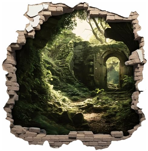 Samunshi® Wanddeko Mauerloch Wandriss mit Antike Ruine Alte Burg Fenster in andere Welt Portal Wallart Wandtattoo für Wohnzimmer Küche Wandaufkleber Wandsticker 30 x 30cm