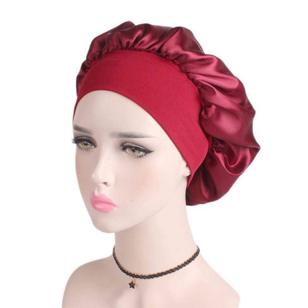 2021 Sleep Night Cap, Women's Adjustable Reversible Satin Bonnet - Soft Double Sided Sleep Cap, Protects Natural Hair,Soft Satin Hair Bonnet for Women Girls Silk Sleeping Salon Cap Bonnet Set (Red)