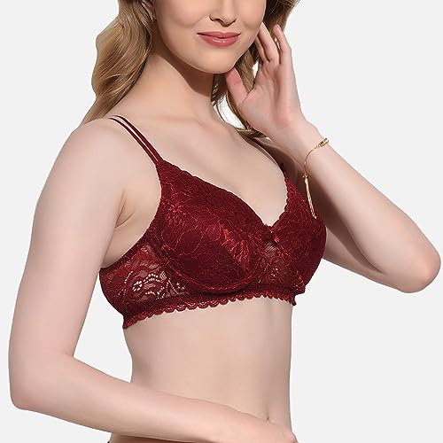 Image of FIMS - Fashion is my style Women Cotton Lycra Floral Lace Lightly Padded Bra Wired Seamless Fullcoverage Multicolor Cup- B