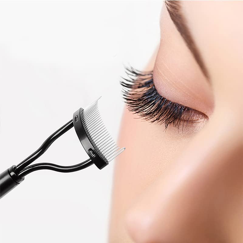 Eyelash Comb Eyelash Separator Mascara Applicator Eyelash Definer With Comb Cover Arc Designed Cosmetic Brushes Tool (Black）