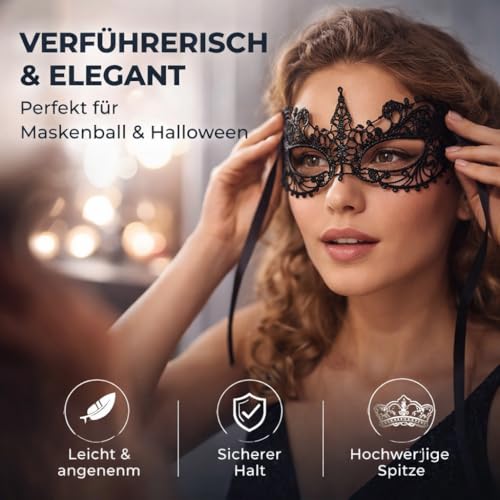 TK Gruppe Timo Klingler Augenmaske - Gothic & Venezianisch - Spitze Maske für Halloween - Damen Maskenball Spitzenmaske (Modell 02 - schwarz)