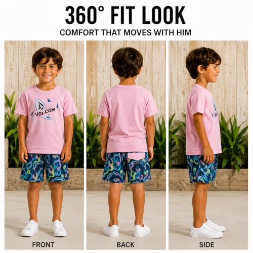 Image of Volcom Baby Boys Swim Set - 2 Piece Short Sleeve Swim Shirt Graphic Tees & Board Shorts - Infant Toddler Little Boys Swimsuit
