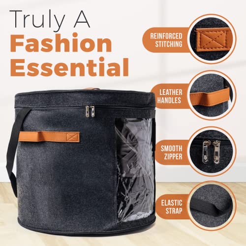 Aylan Hat Storage Box,Hat Box,Stackable Round Bag Hats Organizer, Travel Collapsible Hat Boxes For Women&Men, Cowboy Hat, Foldable Cap Boxes, With Lid, Faux Leather Handles And Shoulder Strap #TOP3