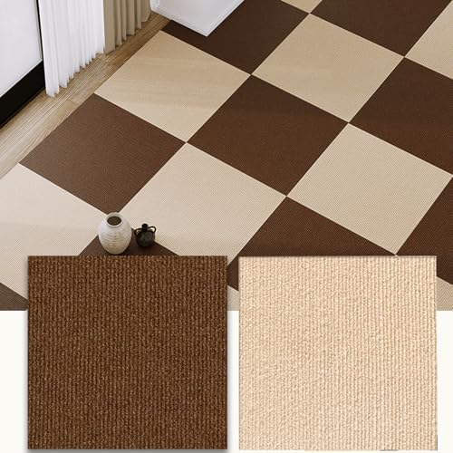 24PCS Peel And Stick Carpet Tiles Khaki And Brown Carpet Squares 12
