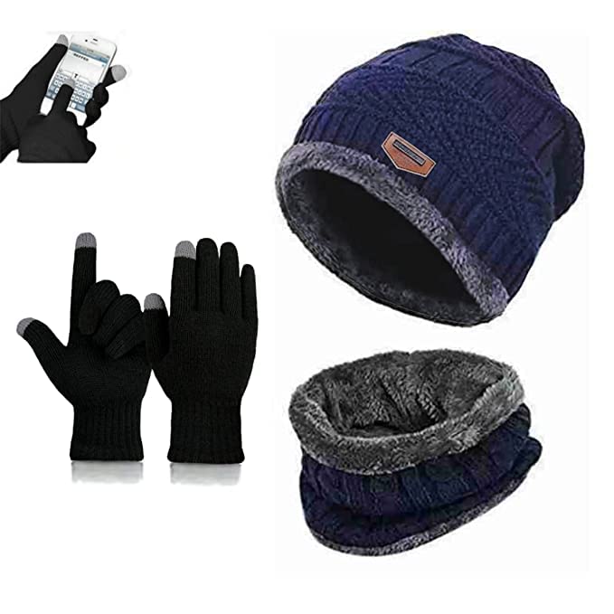 hoboken Winter Cap with Gloves for Men | Woolen Cap for Women & Men for Winter Wear | Stylish Soft Winter Caps and Muffler with Gloves for Boys & Girls for Warm Wear-picture-19
