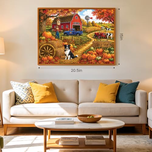 500 Piece Puzzles for Adults, Country Pumpkin Patch Harvest Jigsaw Puzzle 500 Pieces, Red Barn Fall Farm Landscape Puzzle, Letter on Back, Great Gift for Friends Family Party Game Night, 20.5 x 15 in - Image 6