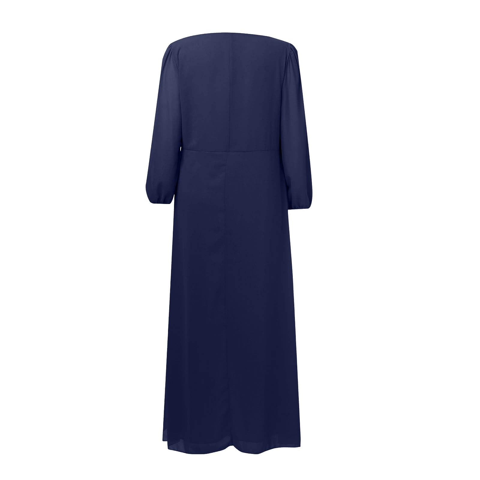 Sommerkleid Damen Damen-Chiffon-Frühlingskleid mit V-Ausschnitt Langen Ärmeln, plissiert, A-Linie, Midi-Länge, für Hochzeitsgäste (Dark Blue, XL)