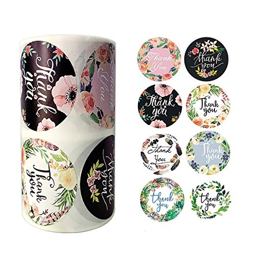 2" 500 Labels/Roll Floral Thank You Stickers - 8 Different Designs Flower Labels Per Roll,Round Labels Sticker 2" 500 La
