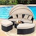 Walsunny Patio Furniture Outdoor Lawn Backyard Poolside Garden Round Daybed with Retractable Canopy Wicker Rattan, Seating Separates Cushioned Seats