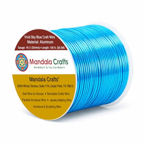 Image of Mandala Crafts 18 Gauge Vivid Sky Blue Anodized Aluminum Craft Wire, 100 FT | Colored, Flexible, Bendable, for Bonsai, Armature, Sculpting, Wire Wrapping, Jewelry Making, Weather & Tarnish Resistant