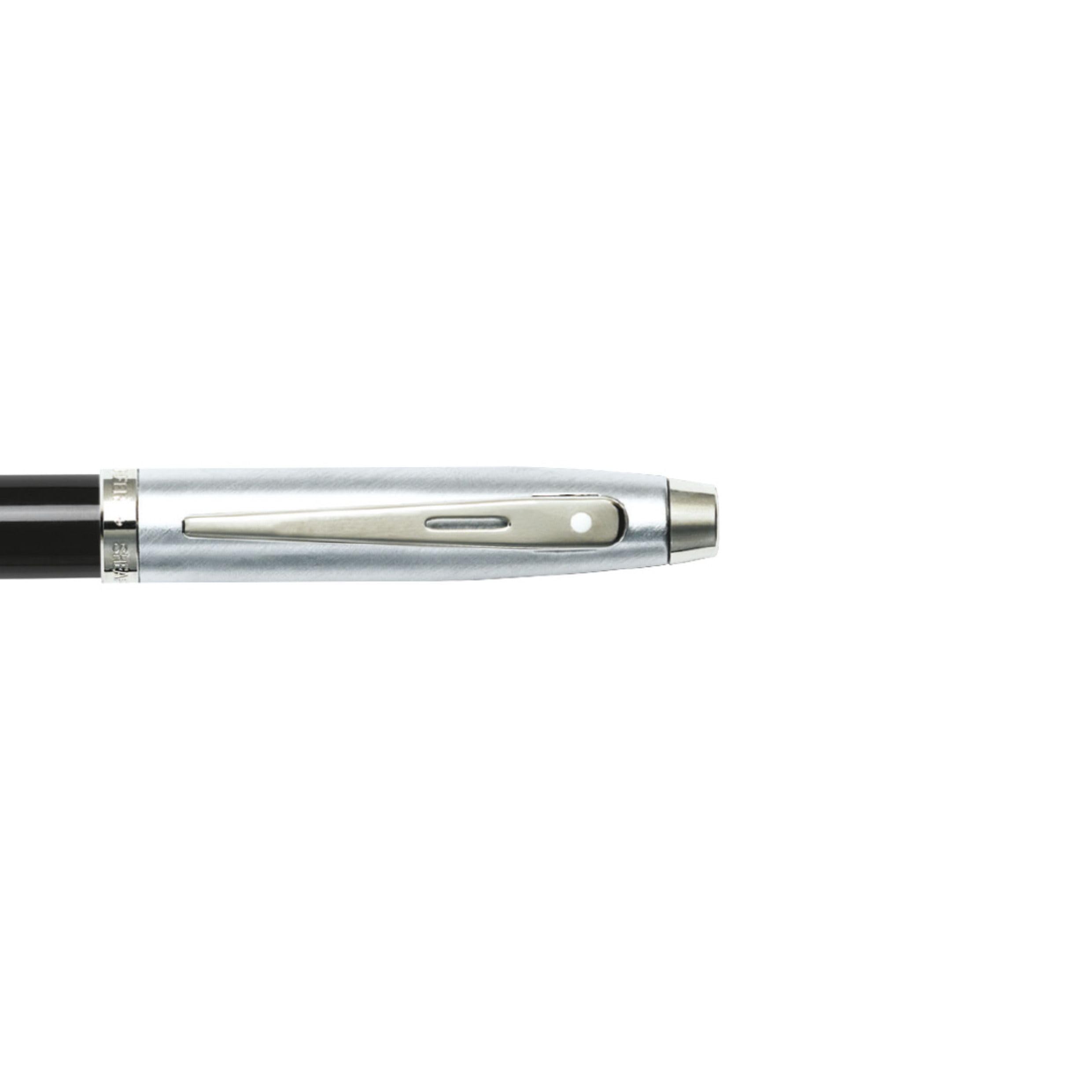 Sheaffer 100 - Penna a sfera con cappuccio in cromo spazzolato, fusto nero e inserti in nichel