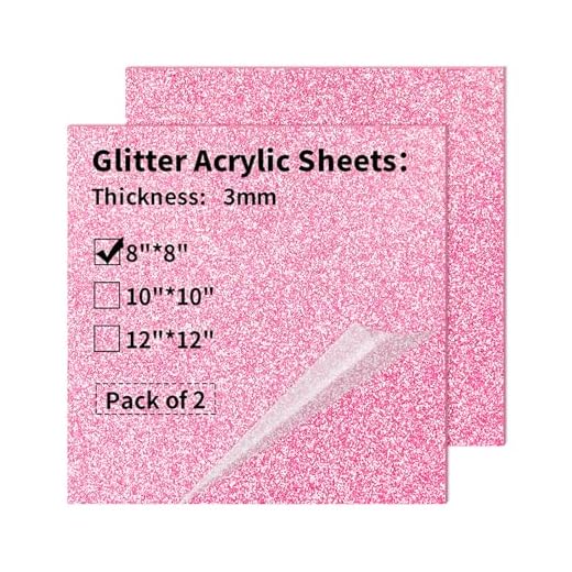 2 PCS 8 x 8 inch Glitter Colored Plexiglass Acrylic Sheets - Cast Acrylic Sheet Square Shiny Panels for Laser Cutting Engraving UV Printed Signs Crafts Badges, Pink