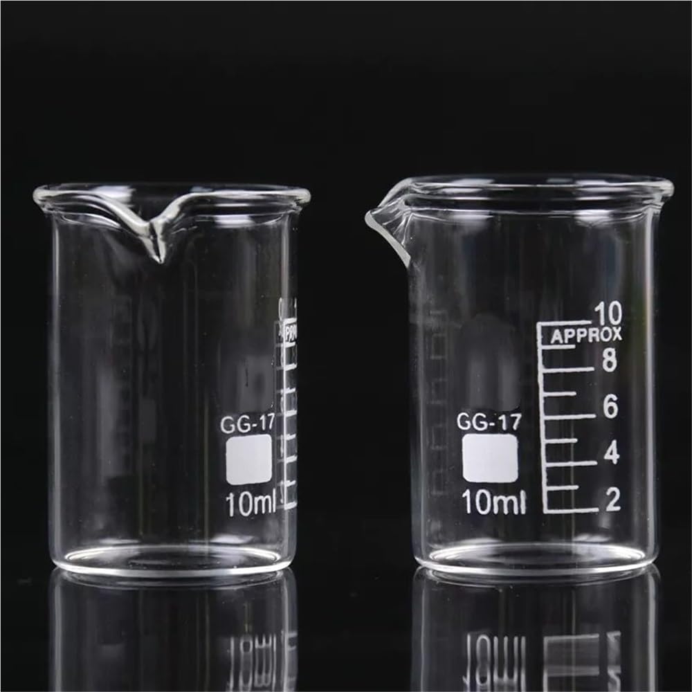 Vaso medidor de Vidrio de 10 ml, Vaso de precipitados de Laboratorio con Pico, Transparente, de Forma Baja, para química, 1 Unidad