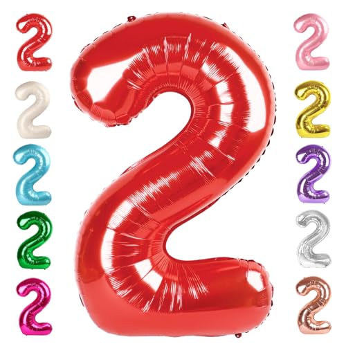 Image of 2 Balloon Numbers Birthday Decorations, 40In Red Balloons for Men Women | Eye-catching Appearance, Perfect Decorative Centerpieces, Convenient Self-sealing Structure, Widely for Various Occasions