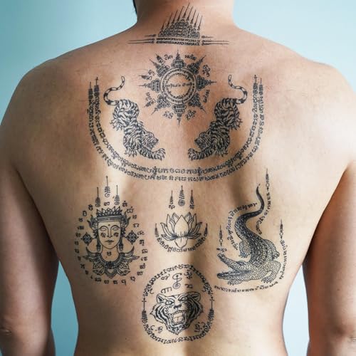 Sak Yant Yantra Tattoo Men Set 2 - Thailand Temporary Tattoos Thai Sak Yant Tattoos Kao-Yot Tattoos Monk Buddhist