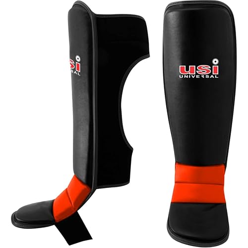 USI Universal 850MA Shin Pads, Shin Guards Pads Instep MMA Muay Thai Kick Boxing Taekwondo Protector Training, Pu Construction, Light Weight Padding, Neoprene Strap Closure(Size L/XL)