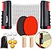 FBSPORT Set da ping pong, Set di racchette ping pong,2 racchette da ping pong, rete estensibile, 6 palline da ping pong, 1 borsa in rete, per principianti, famiglie e professionisti