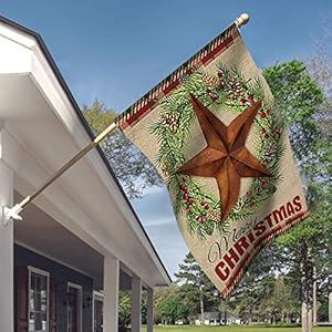 Morigins Barn Star Wreath Happy Winter Double Sided Merry Christmas House Flag 28 x 40 inch