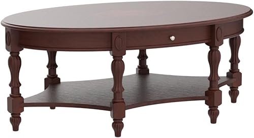 Miniatura 13 de PADMA HOUSE Mesa de sofá semicírculo tradicional de madera maciza con tapa de vidrio templado para sala de estar, nogal cereza