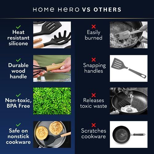 Image of Home Hero 33 Pcs Black Silicone Kitchen Cooking Utensils Set, Non-Stick Silicone Cooking Kitchen Utensils Spatula Set with Holder