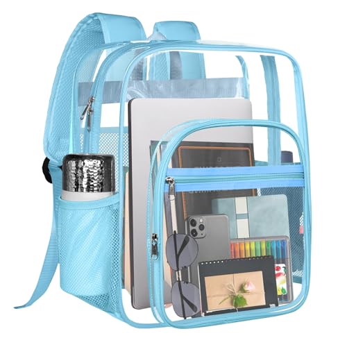 Clear Backpack,Sturdy Shape Heavy Duty Large Clear Backpack,Transparent Casual Backpacks,for Stadium,Work, Travel (Blue)