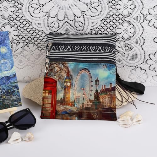 London Souvenir Adjustable Shoulder Strap Crossbody Bag Big Ben and Red Phone Box Print Messenger Bag for Travel Lovers Special British Gift for Women's Christmas or Birthday Present​​3