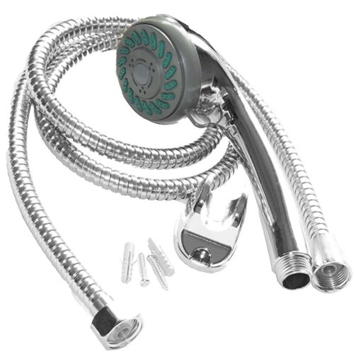 8 Function Shower Head + Hose Fittings - with Wall Bracket Chrome Bathroom Multi Function Showering Attachment Accessory 8 Settings, Bathing Body Wash