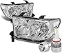 Compatible with Tundra/Sequoia Pair of OE Style Chrome Housing Clear Corner Headlight + H8 LED Conversion Kit W/Fan