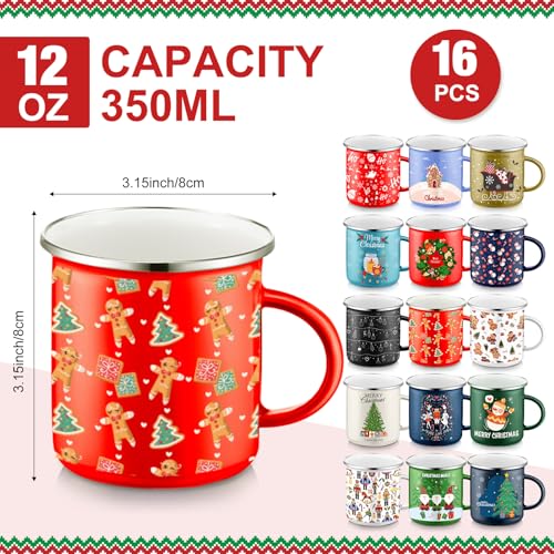 Set de 16 tazas esmaltadas de Navidad 12 oz estilo fashion miniatura 2