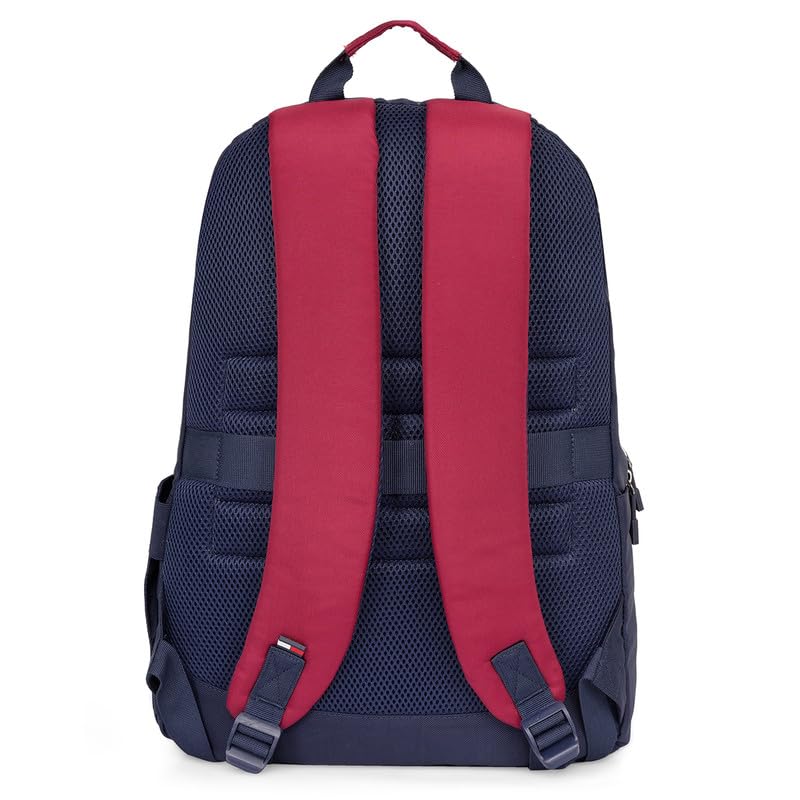 Image of Tommy Hilfiger Bradenton Unisex Casual Backpack - Navy+Burgundy | 23 Capacity | Polyester | Padded & Adjustable | No. Of Compartment: 2 | Zipper Closure