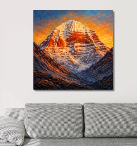 Image of Kunj Cart Mount Kailash Painting | 10+ DESIGNS | Kailash Parvat Canvas Painting for Living Room, Temple Home & Office Wall Decoration (Mount Kailash Canvas Painting, 18x18 Inch, Framed)