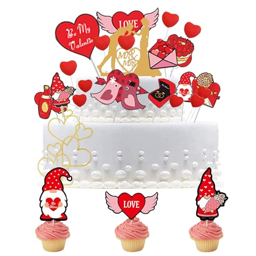 Decoracion Tartas Cumpleaños, 14 Tipos Decoracion Tarta, Romántico Decoración Tarta Cumpleaños, Bricolaje Decoración Tarta, Cake Topper Adecuado para Compromiso Boda Aniversario de Boda