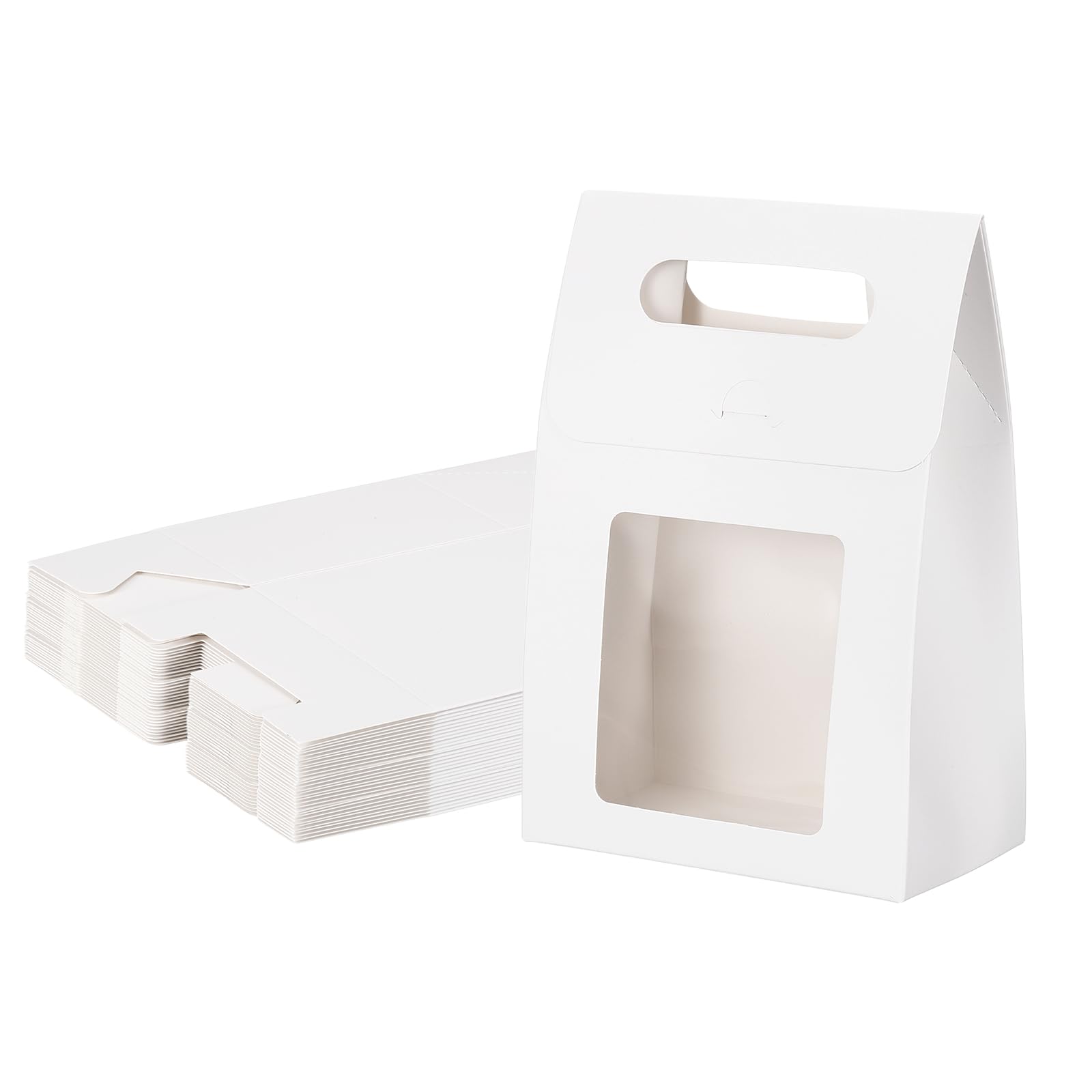 PATIKIL Kraft Paper Bags with Window (13.5 x 8 x 19cm, White) (35Pcs) Stand Up Gift Bags with Handles, Suit for - Party Favor/Wedding/Bridal Shower/Festivals/Gift Packing