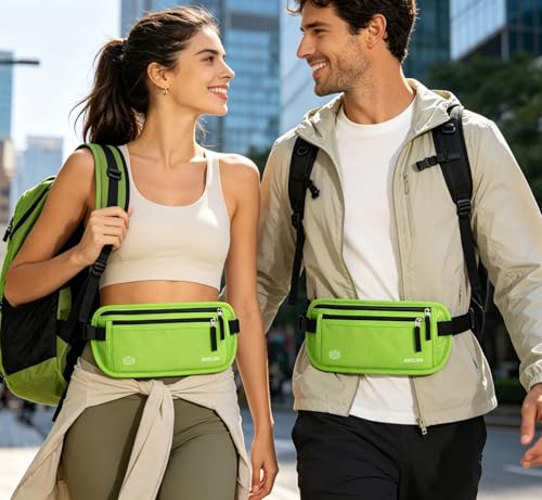 Image of RFID Blocking Money Belt - Passport Holder & Travel Wallet, Slim Hidden Fanny Packs for Women Men - Green