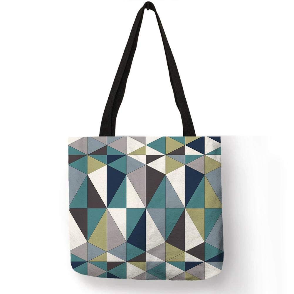 Bolsas De Transporte Algodón Bolso De Tela De Compras Impresión De Doble Cara Bolsos De Lino De Mujer Premium Ecológicos Patrón De Geometría Fresca Bolsas De Mano Casuales