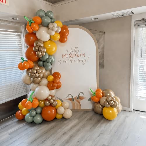 Image of Fall Balloon, Orange Yellow Green Beige Gold Balloon for Autumn Party Decor | Orange Mustard Yellow Sage Green Beige Metallic Gold Fall Color Latex Balloon, Thanksgiving Harvest Birthday Party Decor