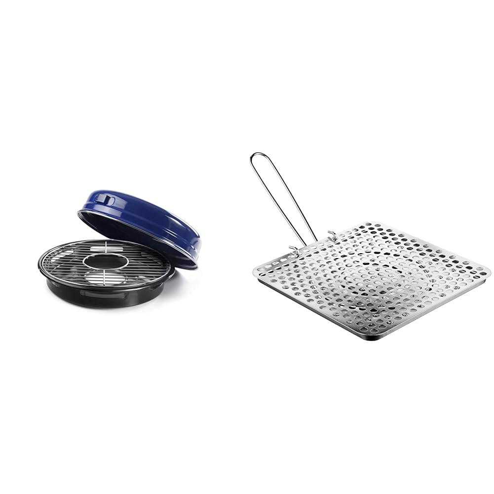 Ibili 980032 CHURRASQUERA, Acero esmaltado + Inox, Negro,azul & Tostador, Acero estañado, 20 x 20 x 5 cm, 200