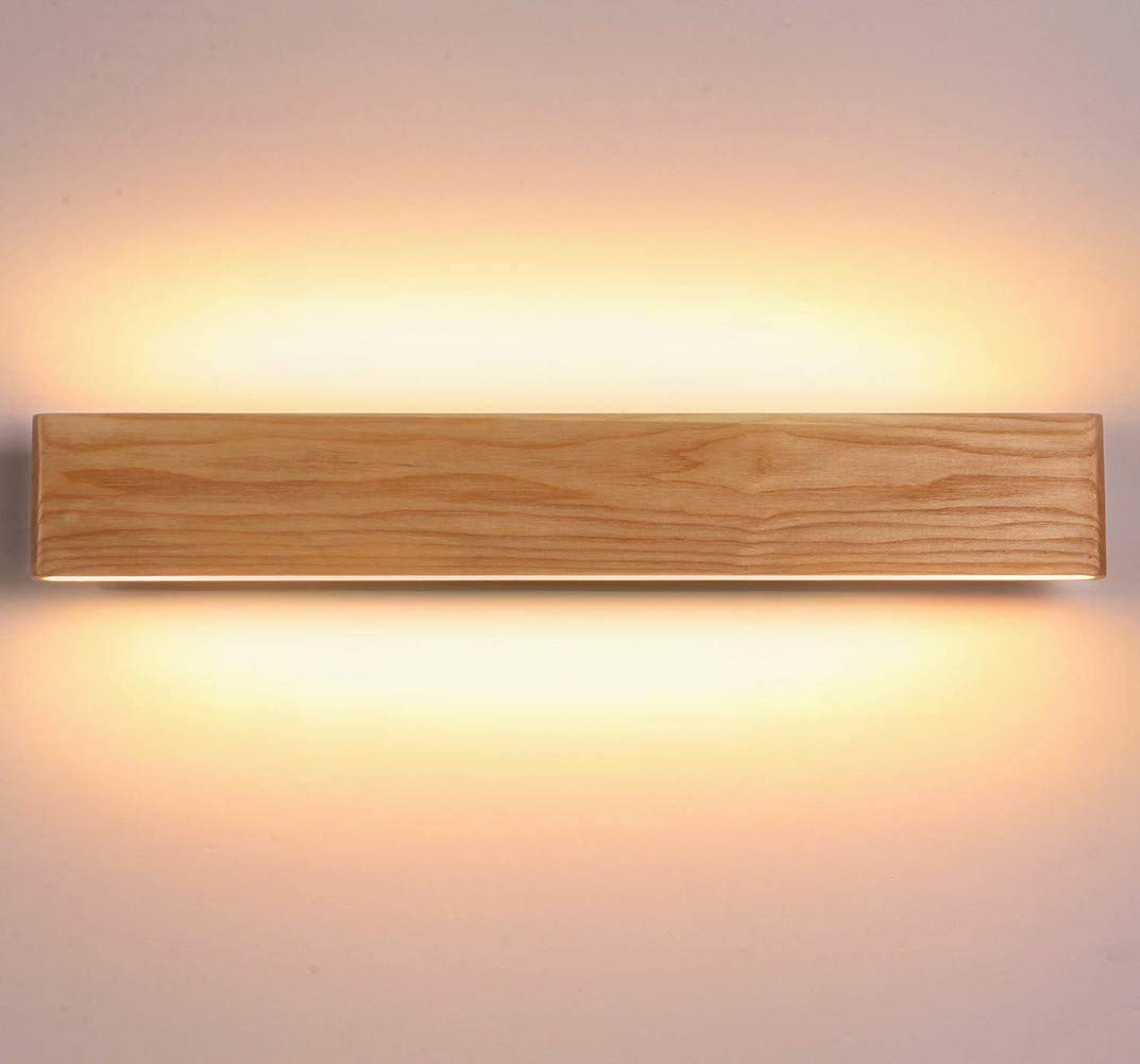 Aplique LED de Pared Interior de Madera - Lámpara de Arriba y Abajo para Sala de Estar, Dormitorio, Pasillo, Escalera - Iluminación Blanco Cálido (52cm)
