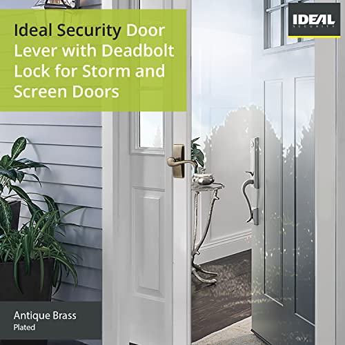 Ideal Security Door Lever With Deadbolt Lock For Storm And Screen Doors, Antique Brass (4-Piece Set) #TOP1