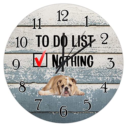 Englische Bulldogge-Uhr für Wand To Do List Nichts Lustige Hunde Runde Uhr Hundebesitzer Geschenk Shabby Chic Retro Wanduhren Nicht tickend Betrieben 38,1 cm...