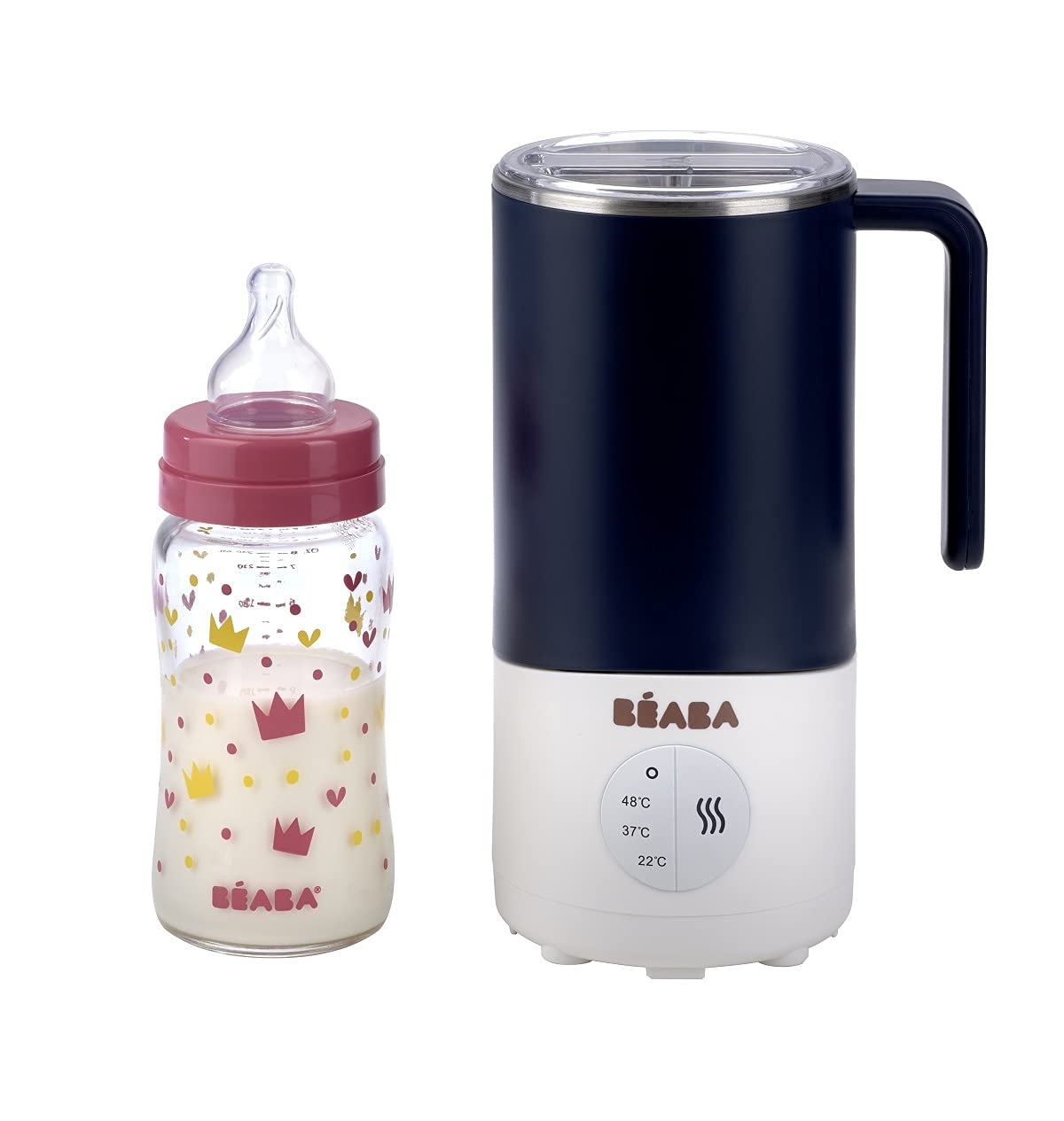 BÉABA Milk Prep, Preparador de biberones y bebidas lácteas, Calienta rápido, Leche en polvo, leche materna, leche en brick, chocolate caliente, Para bebés y niños, Azul oscuro