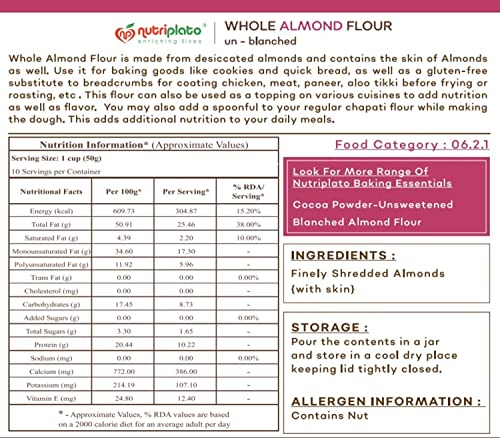Image of Nutriplato-enriching lives Unblanched Almond Flour Jar, 500 g