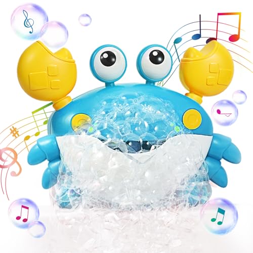 Image of Deejoy Crab Bubble Bath Maker for The Bathtub,Blows Bubbles and Plays 12 Children’s Songs,Sing-Along Bath Bubble Machine Baby, Toddler Kids Toys Makes Great Gifts for 3 Years Girl Boy (Blue)