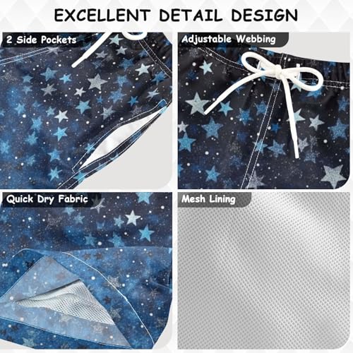 Pigsaly Boys Swim Trunks Blue Sky Stars Gradient Flash Glitter Boys Board Shorts Swimsuit Swimwear Summer Bathing Suit 3T3