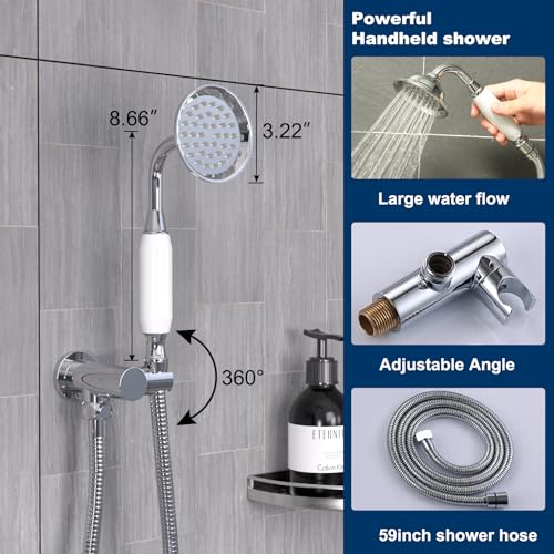 Sistema de ducha Dual Rain Antique con cabeza fija y rociador manual | Revestimiento multilayer, grifería vintage, válvula de doble control con 3 funciones y control independiente de temperatura, acabado cromado miniatura 7