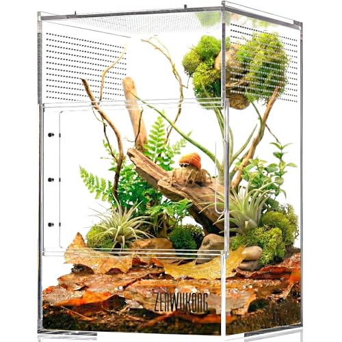 ZENWUKONG Jumping Spider Enclosure - Acrylic Terrarium Habitat for Spiders Tarantulas Snail Mantis Lizard and Small Reptiles Dual Magnetic Doors (6x6x9 inch)